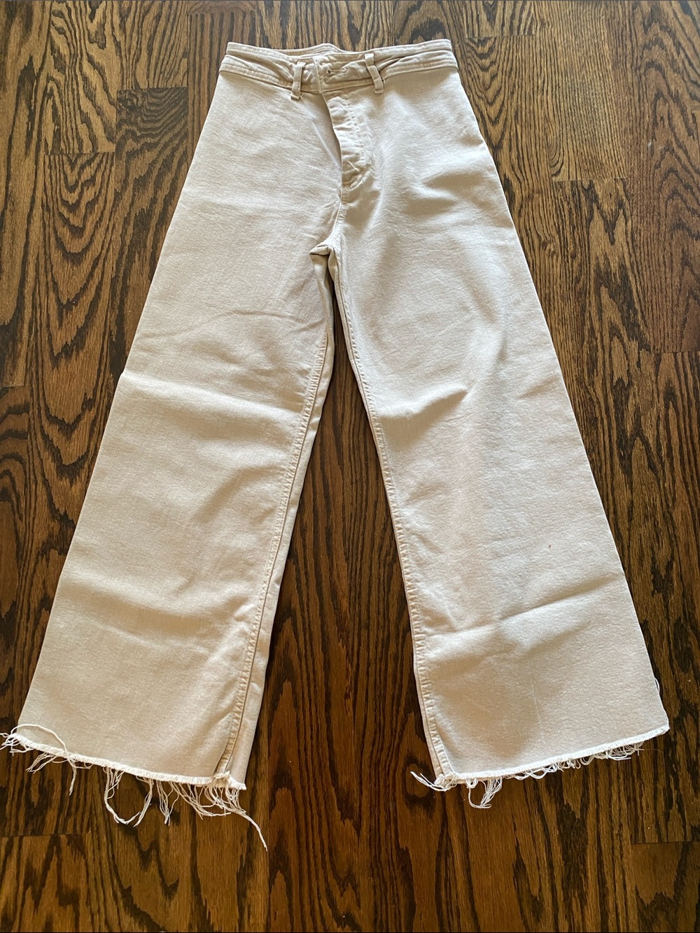 Zara Cream Wide-Leg Raw Hem Jeans